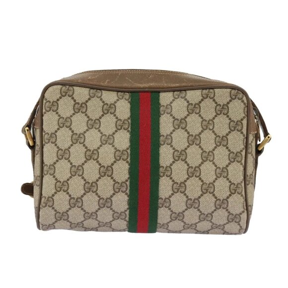 GUCCI GG Supreme Web Sherry Line Shoulder Bag PVC Beige - Picture 2 of 16